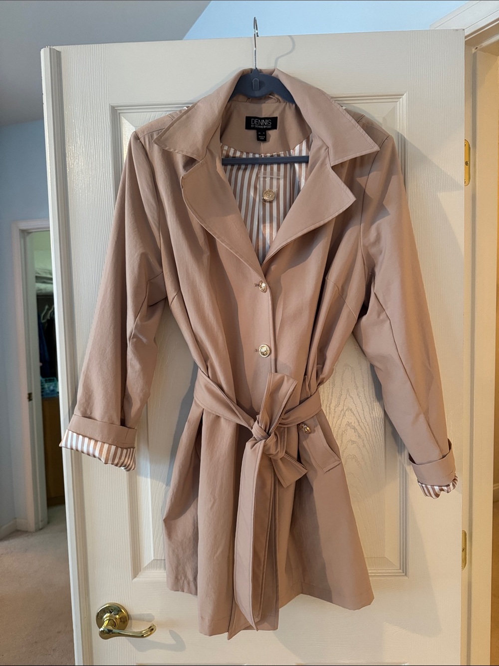 dennis basso Blush Trench Coat with Self Tie Waist